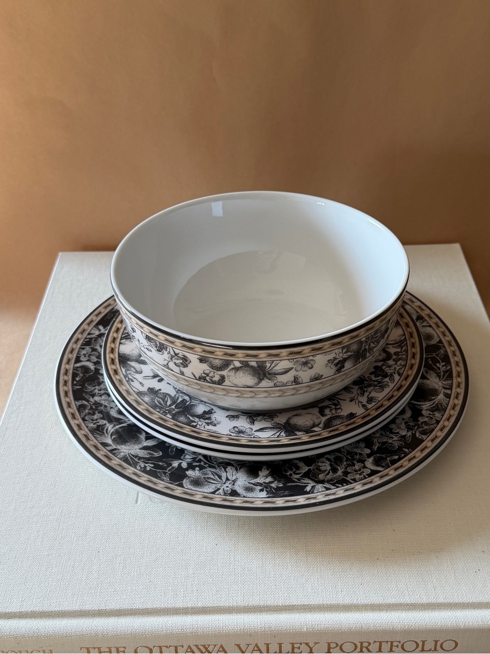 Royal Doulton Provence Noir Dinnerware Set, Black Fruit Floral China Plates